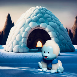 Arlo - Yeti Edition by Prime, a 5-inch high-grade resin toy monkey, posed in front of an igloo, limited to 50 pieces.