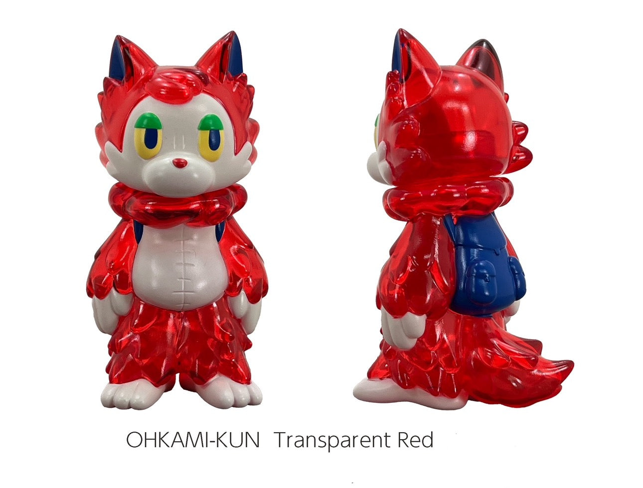 Toy animal figurine of Wolf-Kun - Transparent Red by Kiriko Arai, Sofubi design, 9cm, available for preorder.