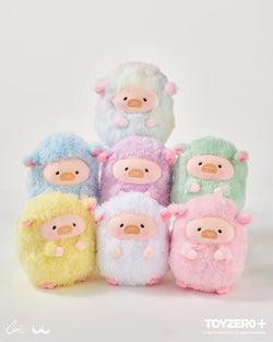 LuLu the Piggy plush blind box featuring a group of stuffed animals in various styles.