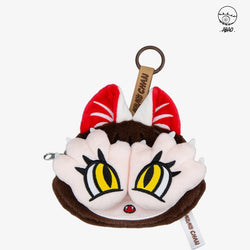 MOMOCHAN Coin Purse by Grape Brain x ABAO, featuring a close-up of a plush key chain and ribbon detail, sized at 5.51 inches.