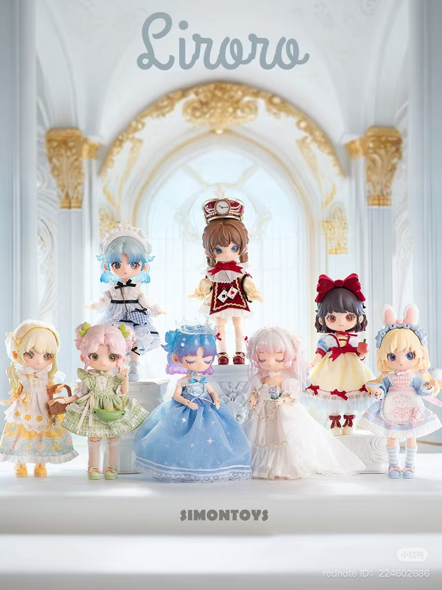 LIRORO Liloro's Fairy Tale House BJD Figure Series featuring diverse dolls in detailed dresses, available for preorder, showcasing artistic toy designs in a whimsical setting.