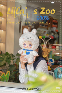 Woman holding a stuffed animal from LIILA'S ZOO 600% Blind Box Plush Series - Preorder, available at Strangecat Toys.