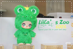 Green plush animal with a crown from LIILA'S ZOO 600% Blind Box Plush Series, available for preorder at Strangecat Toys, shipping late March 2025.