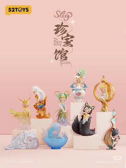 Sleep Treasure House Series Blind Box featuring various figurines, including a woman statue and cartoon characters, highlighting collectible art toys from Strangecat Toys.