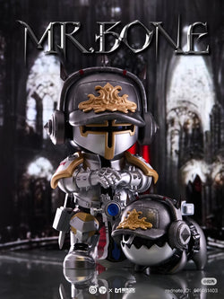 MR.BONE Dark Knight Limited Edition action figure in armor, featuring intricate details and a helmet, stands 9 inches tall. Limited to 400 pieces.