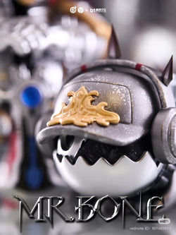 MR.BONE Dark Knight Limited Edition toy features a helmet and headphones, crafted from PVC/ABS/Resin, standing 9 inches tall.