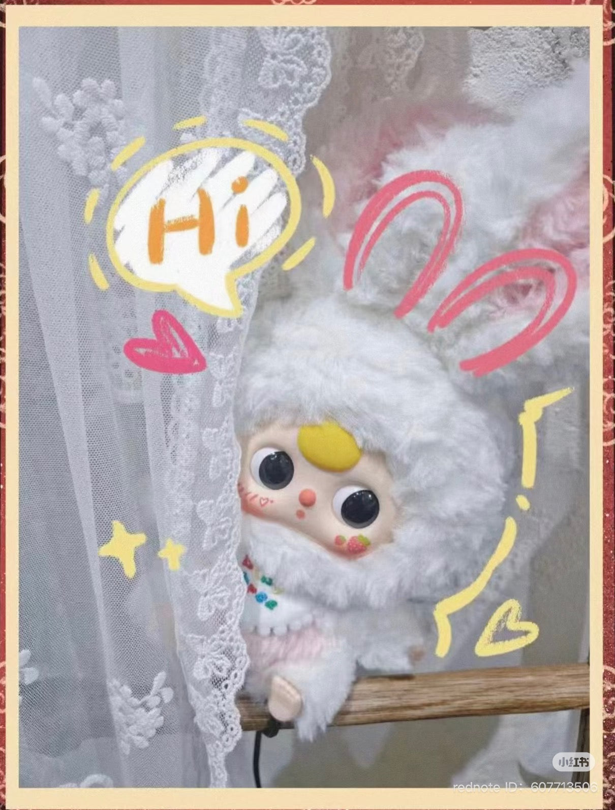 Baby Three Lili Rabbit Town Plush Blind Box featuring a stuffed toy in a bunny outfit, offering 6 random designs from 20 regular and 12 special options.