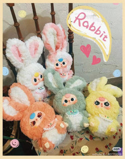 Baby Three Lili Rabbit Town Plush Blind Box featuring various stuffed animals in garments, part of a collectible series with 20 designs.