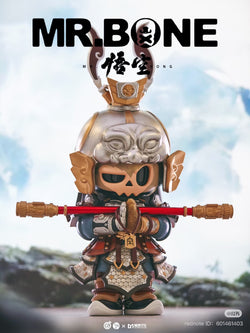 MR.BONE WUKONG Limited Edition toy figure holding a red staff, 9 inches tall, crafted from PVC/ABS/Resin, limited to 400 pieces.