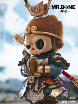 MR.BONE WUKONG Limited Edition toy figure with skull face and armor, crafted from PVC/ABS/Resin, stands 9 inches tall, limited to 400 pieces.