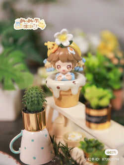 Figurine of a girl in a pot with a cactus from the Momoji Miracle Garden Series, available for preorder at Strangecat Toys.