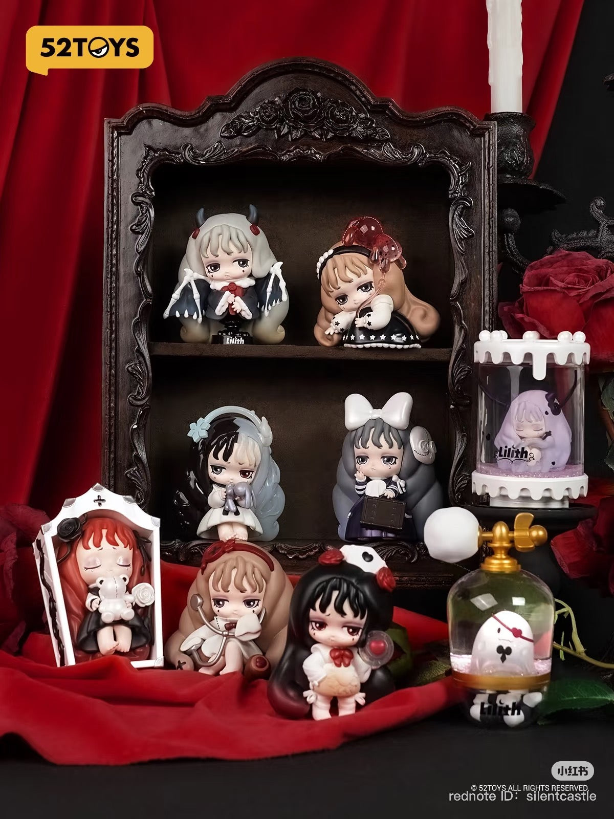 Lilith The Century Of Marry Blind Box Series figures on a shelf, featuring various toy figurines. Preorder for April 2025 release.