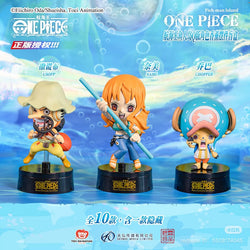 One Piece Fish-Man Island Aroma Blind Box featuring cartoon figurines, including a girl with a stick and characters with hats, available for preorder.