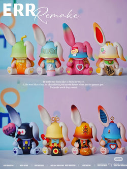 ERR Rabbit - Toys Remake Series Blind Box features toy bunnies with hats and accessories, available for preorder, shipping April 2025.