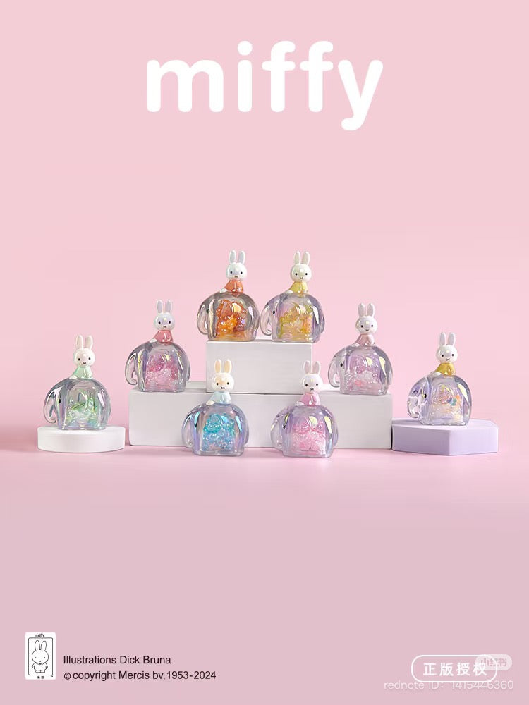 MiffyElephant Blind Box Series featuring rabbit-themed glass and plastic toys, highlighting collectible designs with potential secret figures in each purchase.