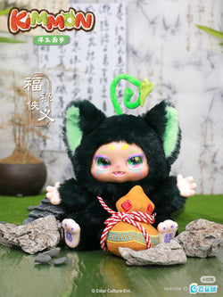 KIMMON Life is like a dream Plush Blind Box Series features a stuffed toy with a green face, tied with a red and white rope.