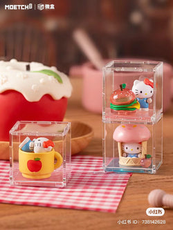 Hello Kitty Big Apple Workshop Series Mini Box Micro Blind Box Series showcasing plastic toys in a clear case with 8 designs and 1 secret.