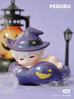 Alt text: PEDUDU Lies on Cloud Blind Box Series toy figurine of a baby in a hat. Preorder now for August 2024 shipment.