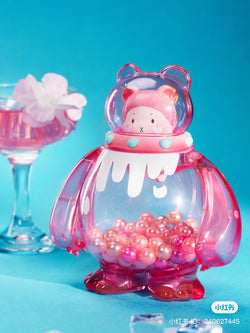 Paipai Bear - Special Mixed Drinks Shop: A 15cm tall pink bear-shaped toy filled with pink balls, part of a collectible series available for preorder, shipping July 2024.