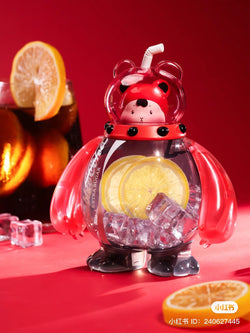 Paipai Bear - Special Mixed Drinks Shop: A glass with ice and a bear-shaped drink container, featuring citrus slices and a straw. Preorder for July 2024.