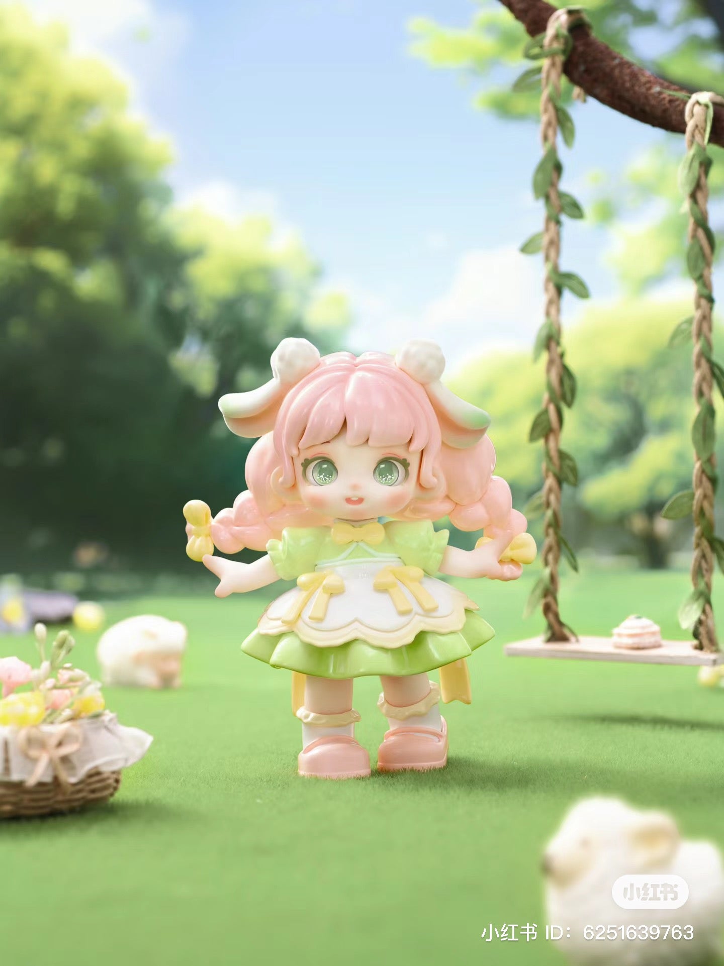 Toy girl on a swing from Miana - Tea Party In The Forest Blind Box Series. Includes 10 designs, 1 secret.