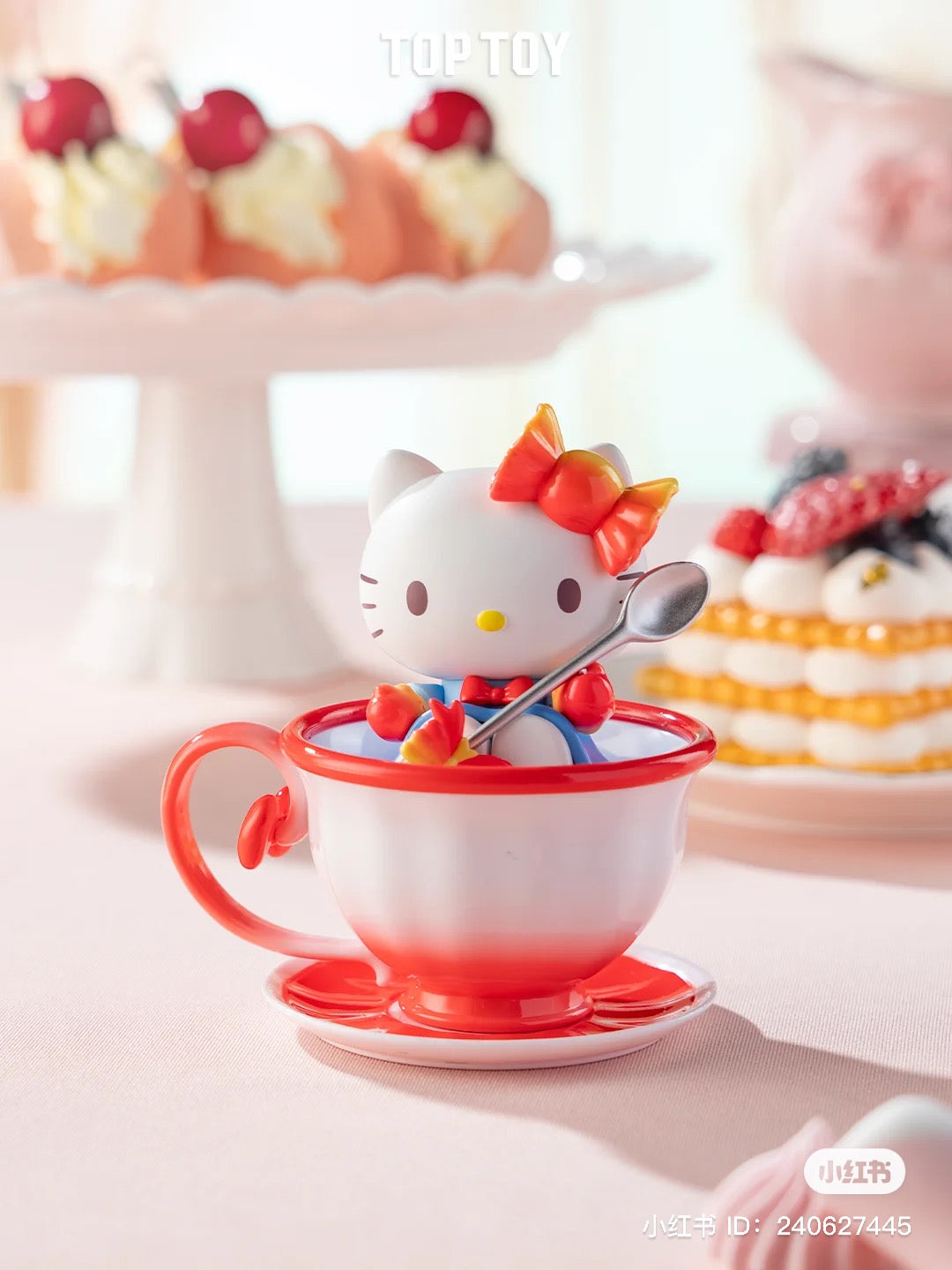 Toy figurine of a cat in a tea cup from the Sanrio Afternoon Tea Blind Box Series, available at Strangecat Toys.