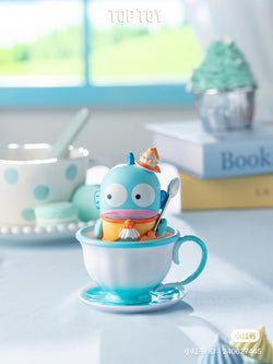 Sanrio Afternoon Tea Blind Box Series featuring a toy in a porcelain teacup with a spoon. Collect all 6 designs in the series.