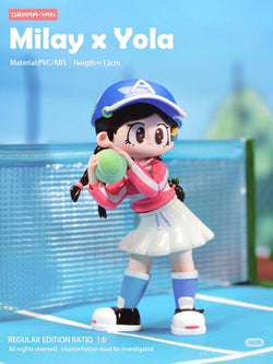 Milay Girl's Syndrome Blind Box Series: Toy girl holding a tennis ball, part of a collectible set with 6 regular designs, preorder for Sept 2024.