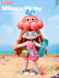 Milay Girl's Syndrome Blind Box Series toy doll in a pink dress and blue hat, part of a preorder collection with secret designs.