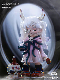 YANDERE GIRLS - White Bone Rose figurine with cartoon character, skull, and skeleton hand details.