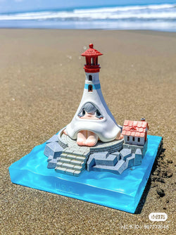 A blind box and art toy store presents the Notte Lighthouse by 1001Moons. Preorder for May 2024. Includes lighthouse, island base, lamp set, and floor cover.