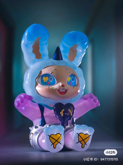 Limited edition PVC toy bunny with a blue hat and glasses, part of Agan Agan-150% It’s Okay collection at Strangecat Toys.