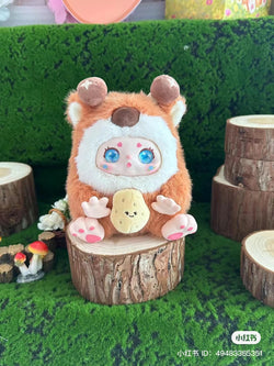 Blind Box Series - O'CHICHI Return of The Wild: Stuffed animal toy on a stump, with blue eyes and a potato face. Preorder for Aug 2024.