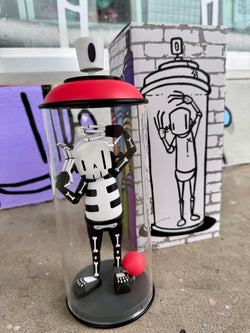 ChrisRWK Contents Under Pressure Vinyl Figure - Bones Edition displayed in a 10 acrylic can, featuring a black and white skeleton design.