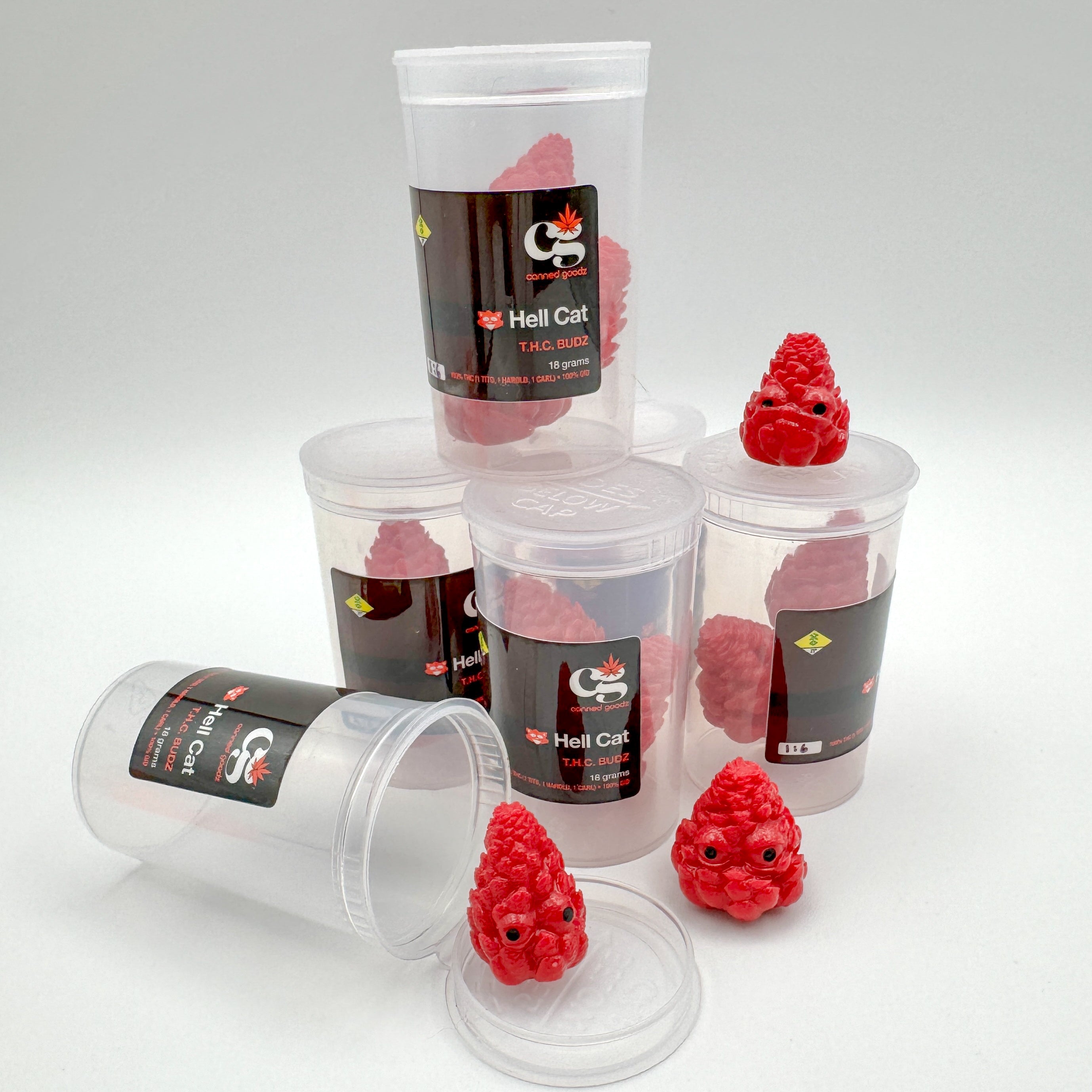 Hello World - THC BUDZ by JFO in plastic cups, featuring red fruit designs, offered in micro sets of three.