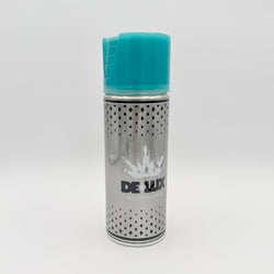 Hello World - DE-LUX CAN by JFO, a silver spray can with a sleek black lid, designed for collectors at Strangecat Toys.