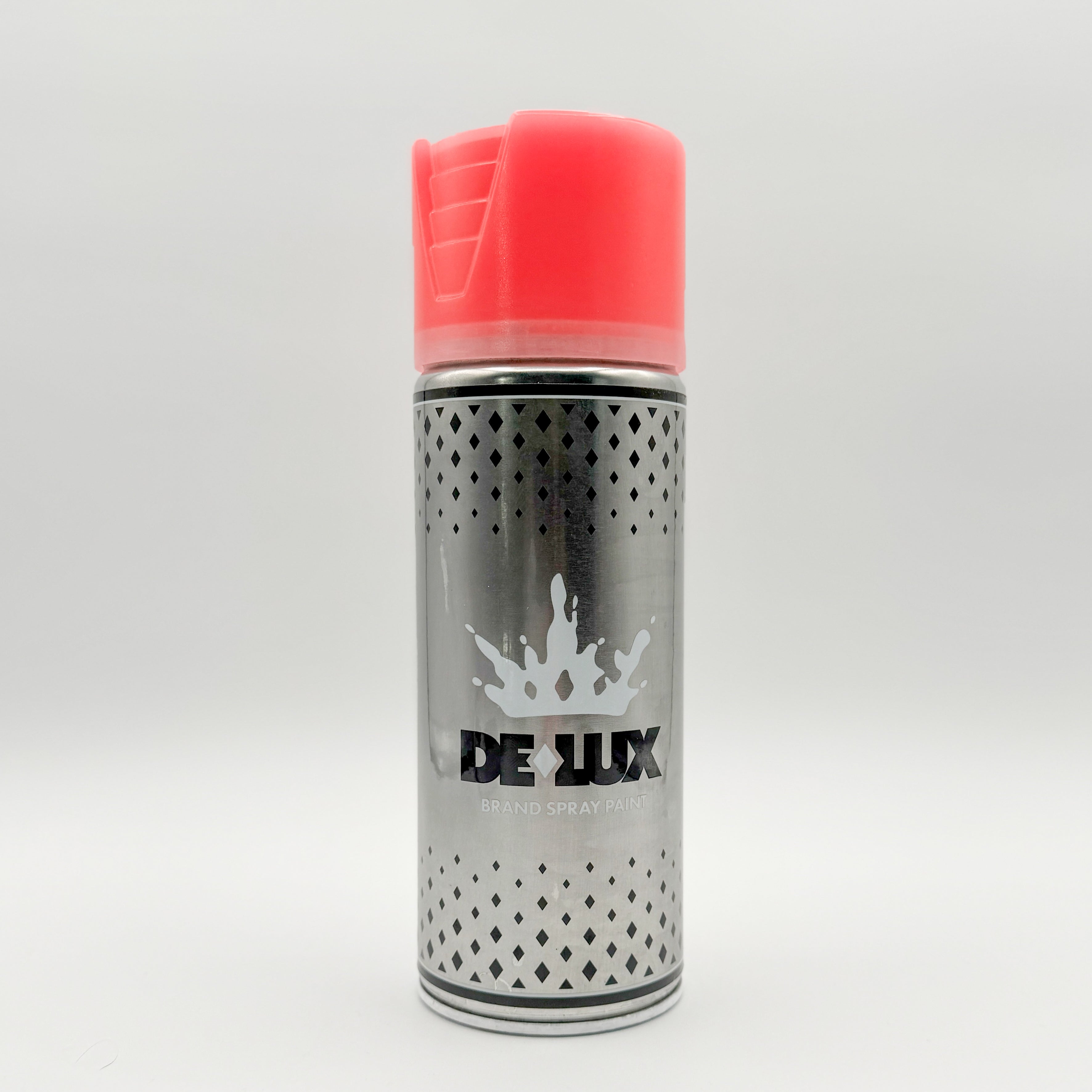 Hello World - DE-LUX CAN by JFO, a sleek, silver spray can with a red cap, featuring a unique white design.