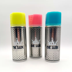 Hello World - DE-LUX CAN by JFO featuring a sleek, silver spray can design with distinctive graphics, fitting Strangecat Toys' artistic aesthetic.