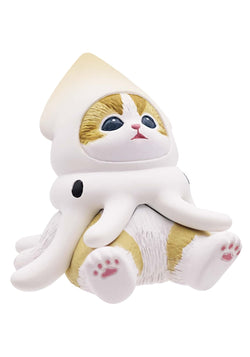 Mofusand Sitting Aquarium Cat Blind Box: Cat figurine with hat and octopus, part of a whimsical marine-themed collection.