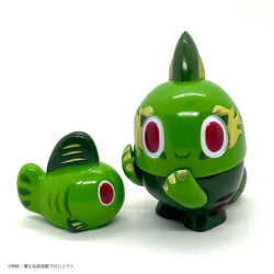 Folktoy Kaiju KIBUNADON + UOchan figures, a toy animal cartoon duo in soft plastic, featuring a green tea theme.