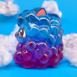 Kumo Kitty - Nightfall, a 4-inch cloud cat toy with a whimsical cartoon face, perfect for weather-themed adventures. Limited edition resin piece by The Bots.