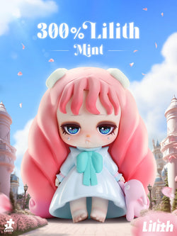 A cartoon character figurine with pink hair and blue eyes, oversized PVC/Vinyl 12 limited series from Lilith Mint 300%.