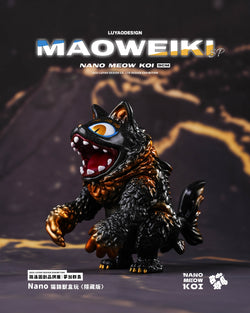 Nano Meow Koi Blind Box Series - Preorder featuring a black and gold cat toy on a cover, part of a six-design collectible set.