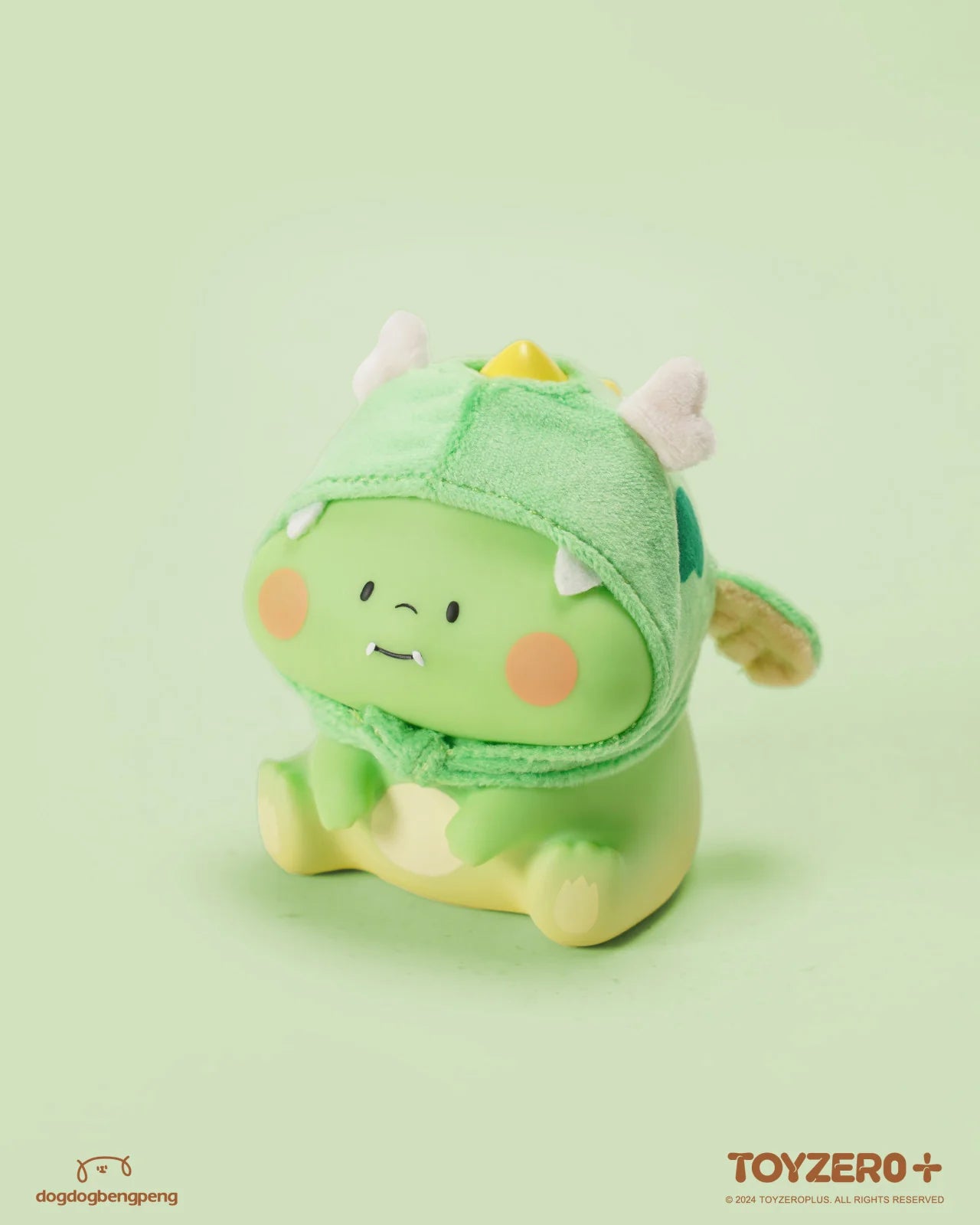 Toy animal with hood, plush vinyl figure, close-up detail of stuffed dragon toy, from Matcha Macaron - Year of Dragon Edition - Preorder.