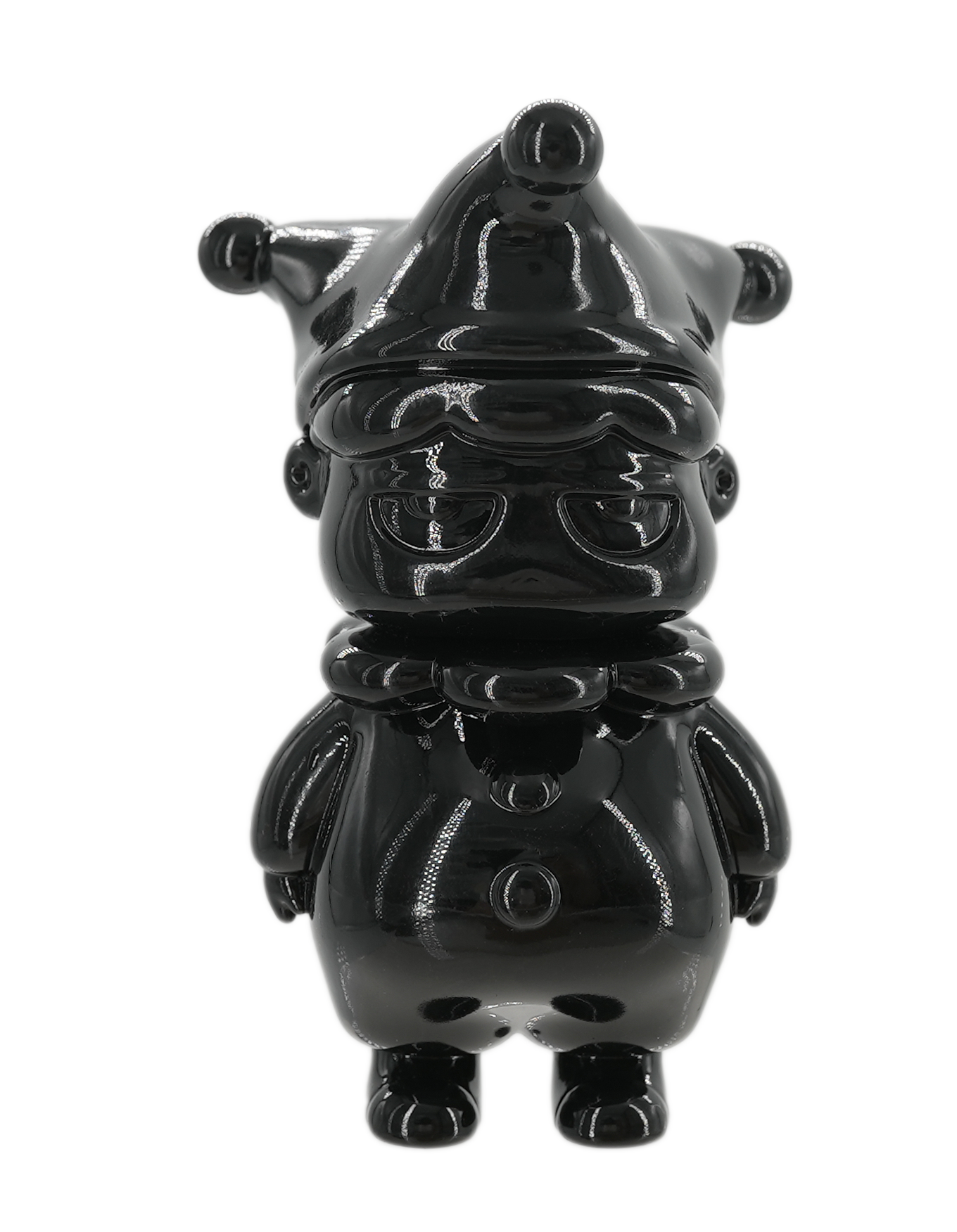 Black toy figurine with pointed hat and crown, 7.5cm vinyl. Part of Strangecat Toys, a blind box and art toy store.