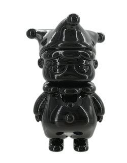 Black toy figurine with pointed hat and crown, 7.5cm vinyl. Part of Strangecat Toys, a blind box and art toy store.