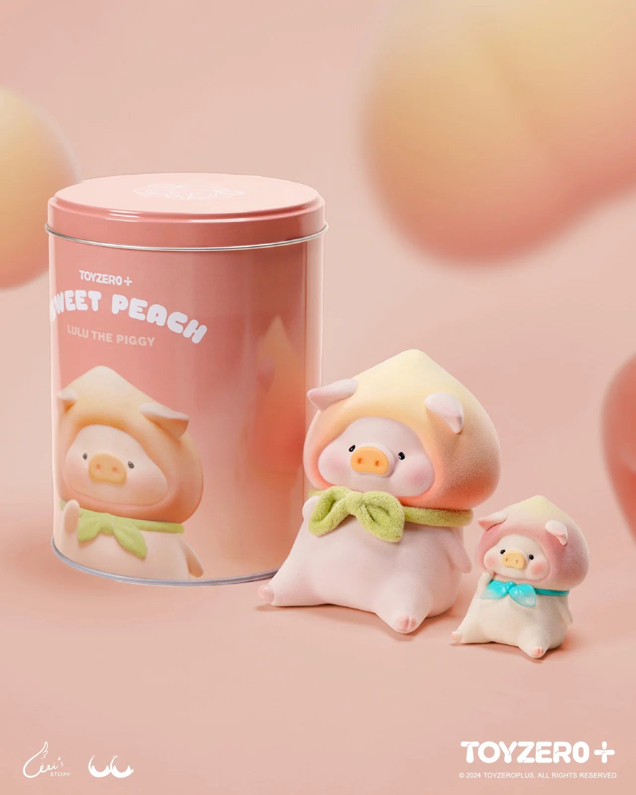 LuLu The Piggy - XL SWEET PEACH preorder toy with a cartoon pig on a pink can, includes one 11.5cm tall pig doll.