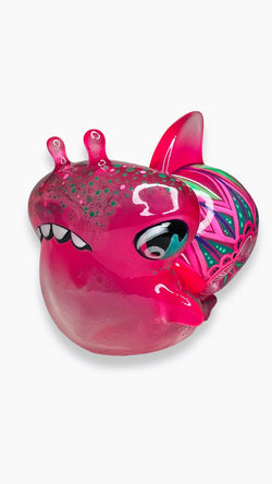 Animal figure of Bubblegum Shnail by Priscilla on Vinyl base, part of Shnail platform by Ghost Fox Toys.