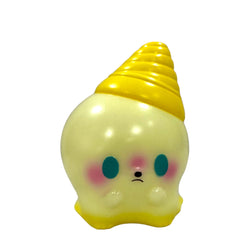 Sofubi toy ICEY - Milky Star by Seri Norica: A cute cartoon toy with a cone on its head and a sad face.