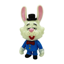 SwingBunny Mini GID toy rabbit figurine with hat and bow tie, close-up of mouth and shoes.